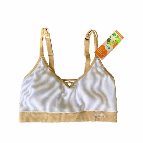 Kindly Yours Seamless Pullover Size Large Beige White Ribbed Bralette New - Picture 1 of 7